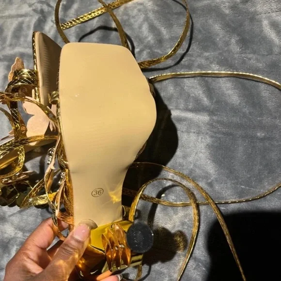 Gold Butterfly Lace-Up High Heel Sandals by - Picture 5 of 5